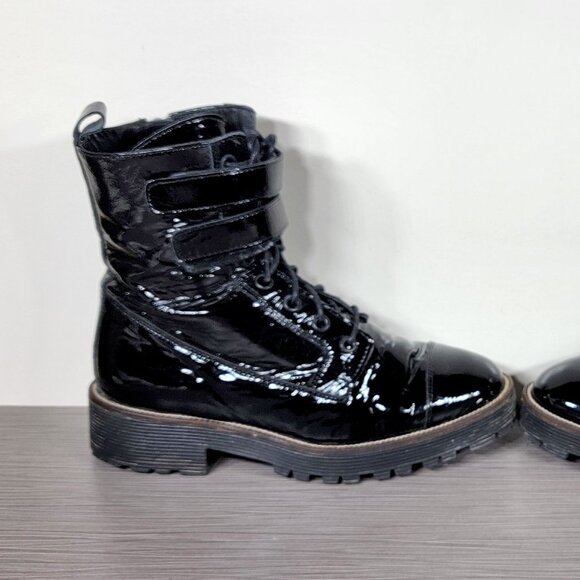 Shellys London Tyra Combat Boots Black Patent Leather, Womens Size 38 (US 7.5-8) - Picture 6 of 13